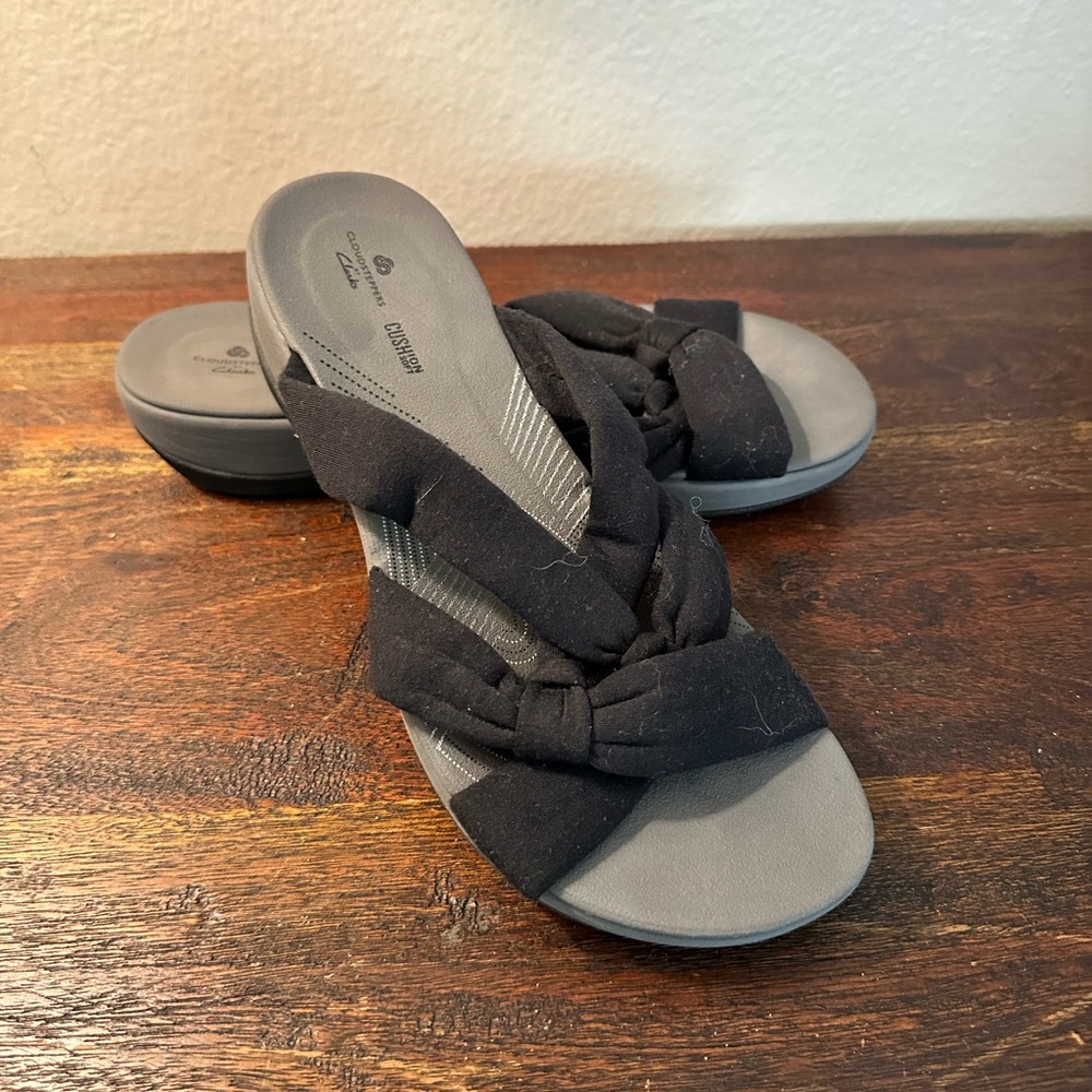 Clarks Cloud Steppers Black Arla Dristi Jersey Slide Sandals size 9‎